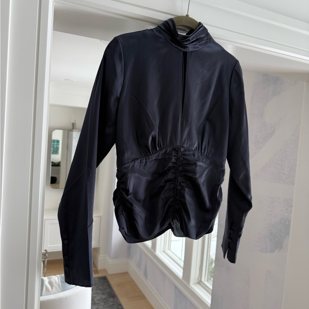 Frame Silk Navy Felicity Ruched Top